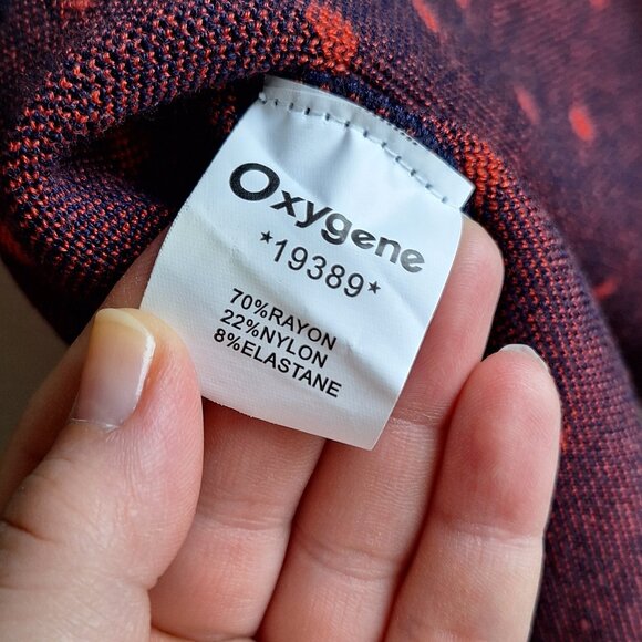 OXYGENE Two-Piece Knit Crop Top and Trumpet Skirt Set in Navy and Red Polka Dot - Picture 15 of 16